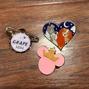 Disney Themed Pin Set with Pink and Gold Accents